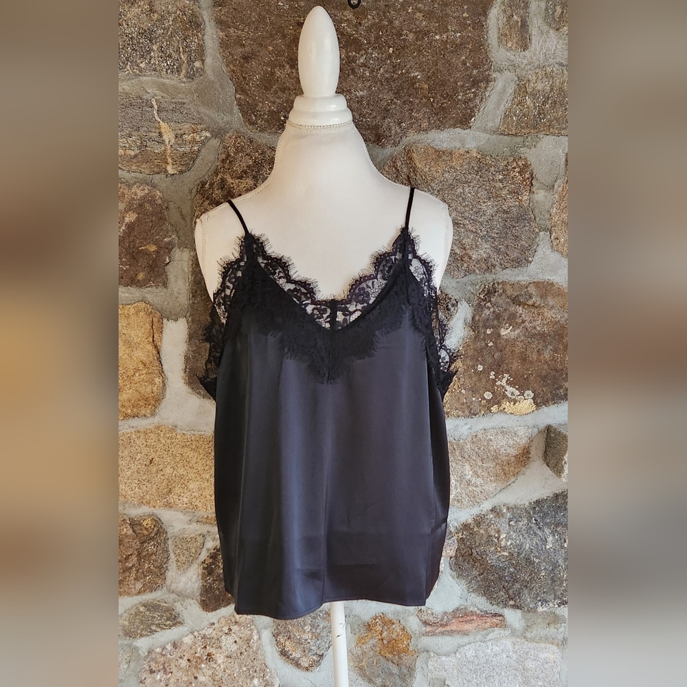 The Drop Women's Natalie Black Lace Trim Cami Tank Top Spaghetti Strap XXL